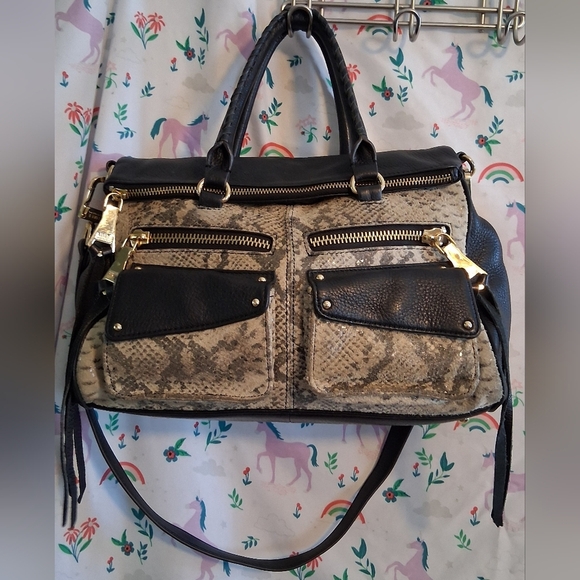 NWOT Aimee Kestenberg Metallic Snake Fold Over Boho Purse w/ Wristlet & Dust Bag - Picture 1 of 16